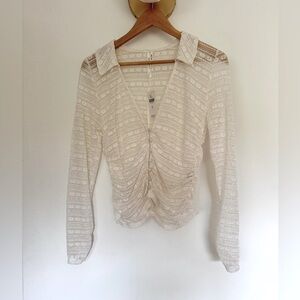 NWT Anthropologie - Lace Cream Button-down Crop Blouse - Size Medium